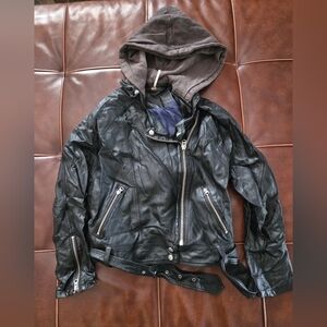 Free People Black Faux Leather Hooded Jacket XS